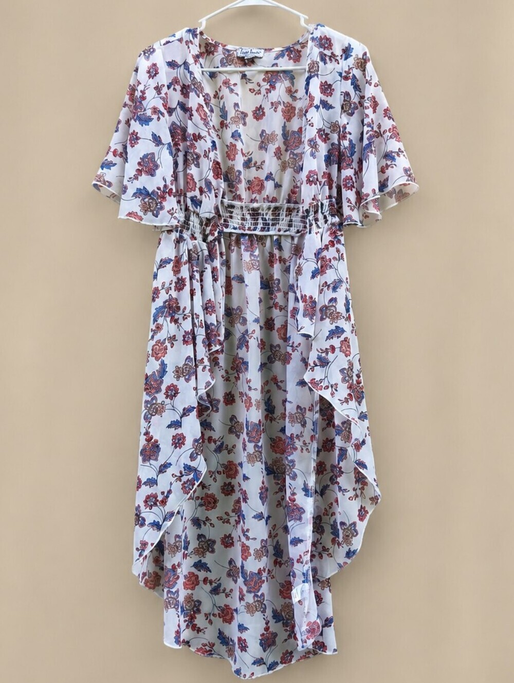 Crave Fame Floral High Low Duster Cover Up S Boho Flutter Sleeve Sheer Kimono